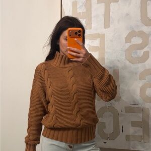 Cozy Cable Knit Turtleneck Sweater - Tan